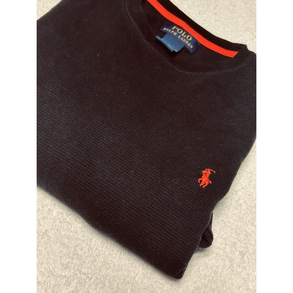 Polo Ralph Lauren Waffle Knit Thermal Shirt Mens L Black Red Pony Logo Cotton